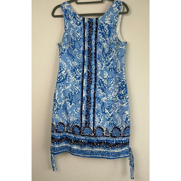 Lilly Pulitzer Mila Stretch Dress Sz 8 Blue Print Shift Mini Feminine Coquette - Picture 1 of 11